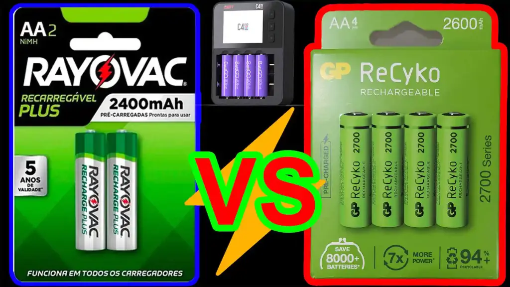 Pilhas Rayovac Recarregáveis Plus de 2400 mAh VS Pilhas GP ReCyko de 2600mAh