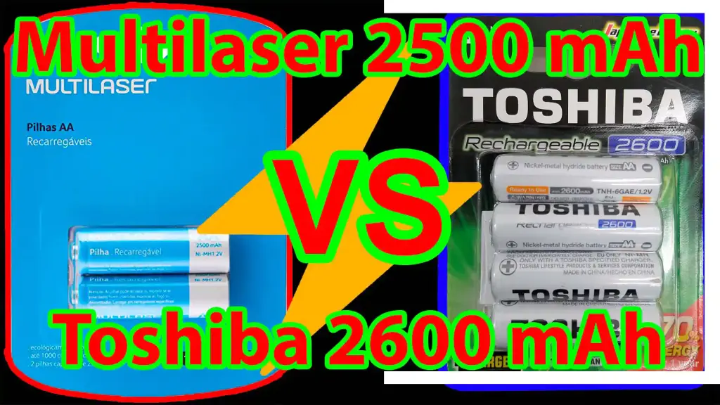 Pilhas recarregáveis Multilaser 2500 mAh vs Pilhas recarregáveis Toshiba 2600 mAh