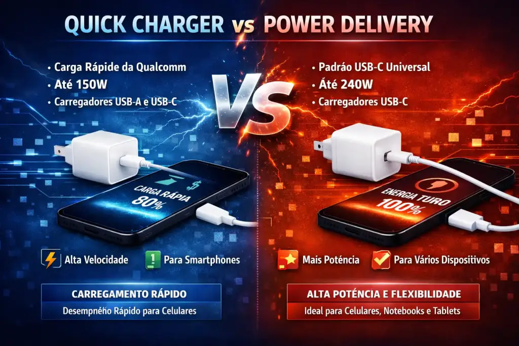 Diferenças entre o Quick Charge (QC) e Power Delivery (PD)