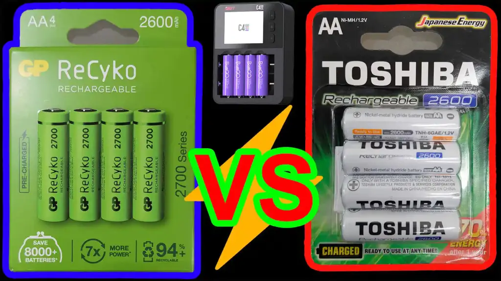Pilhas recarregáveis GP ReCyko 2600 mAh VS Pilhas recarregáveis Toshiba 2600 mAh