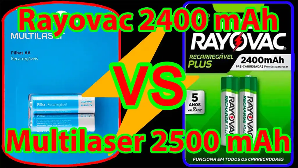 Pilhas Recarregáveis Plus Rayovac de 2400 mAh VS Pilhas recarregáveis da Multilaser de 2500 mAh