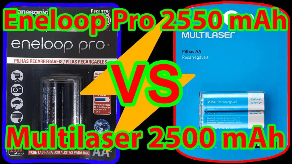 Pilhas recarregáveis Panasonic Eneloop Pro 2550 mAh Vs Pilhas recarregáveis Multilaser 2500 mAh
