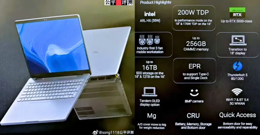 O Notebook do futuro: Dell Pro Max com NVIDIA RTX 5000, Intel Core Ultra 200HX e memória CAMM2 (rumor)